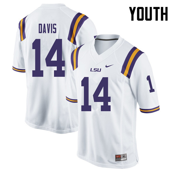 Youth #14 Drake Davis LSU Tigers College Football Jerseys Sale-White - Click Image to Close